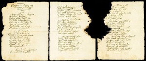 A Hymnus két lapon található, tintamarás miatt megsérült, eredeti kézirata.